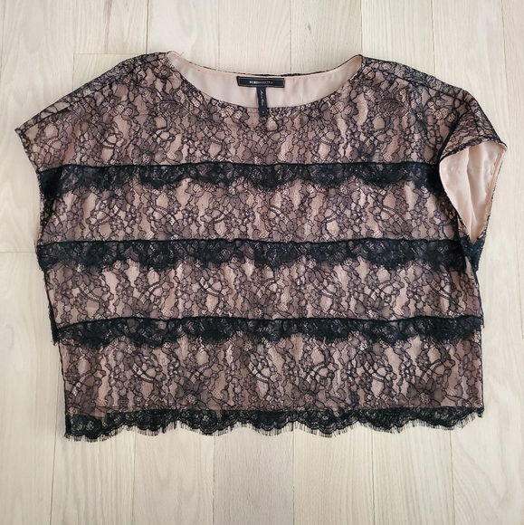 BCBG Black Lace Short Sleeve Crop Top - Small - Picture 1 of 6